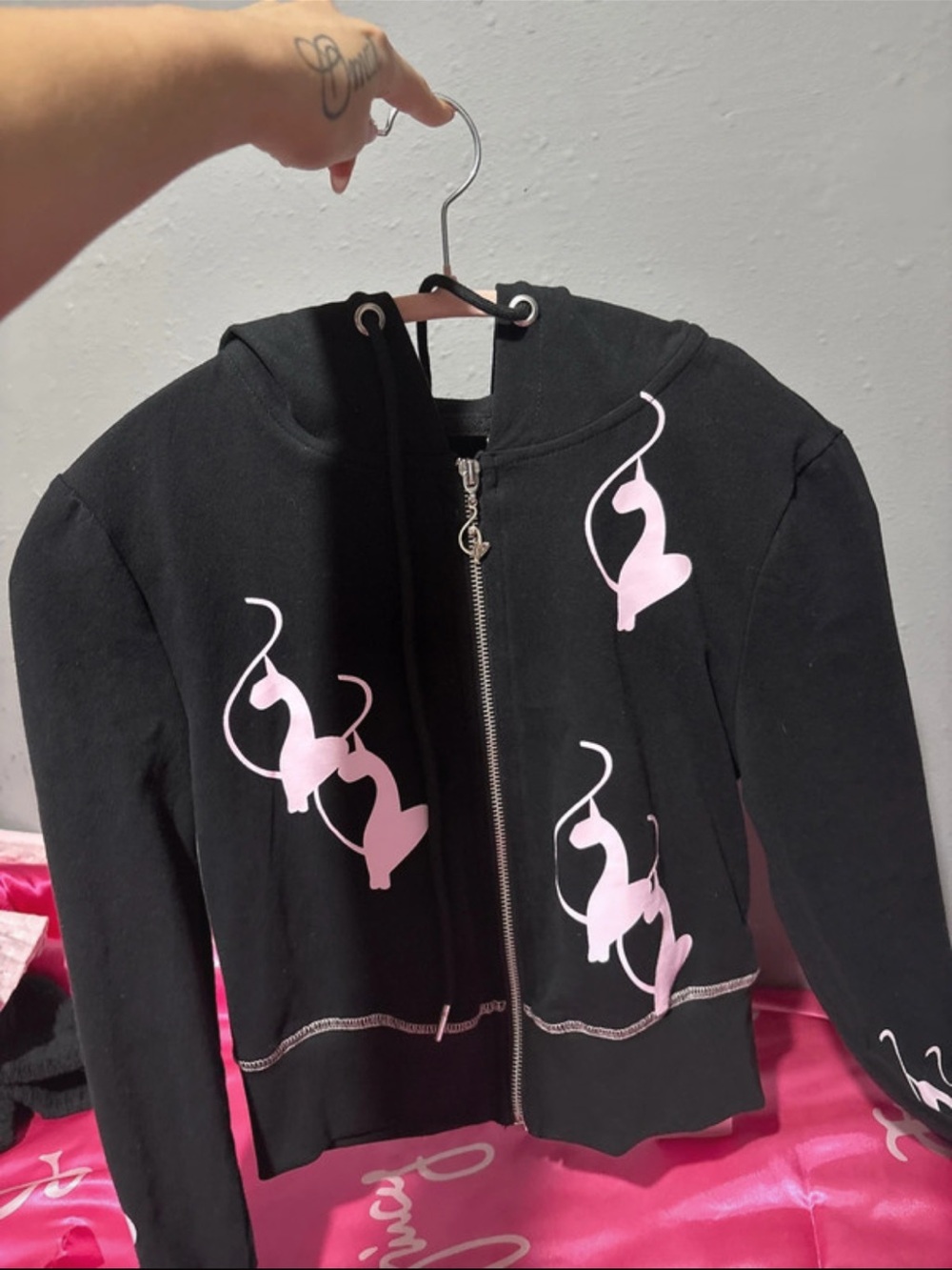 Baby Phat Black Zip Hoodie with Pink Cat Graphics